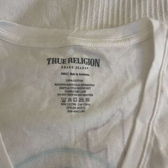 True Religion White Slim Glitter Logo V-Neck Tee - Picture 7 of 10